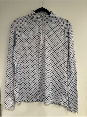 EUC Lady Hagen Patriotic Star-Print Quarter Zip Golf Pullover, size Medium